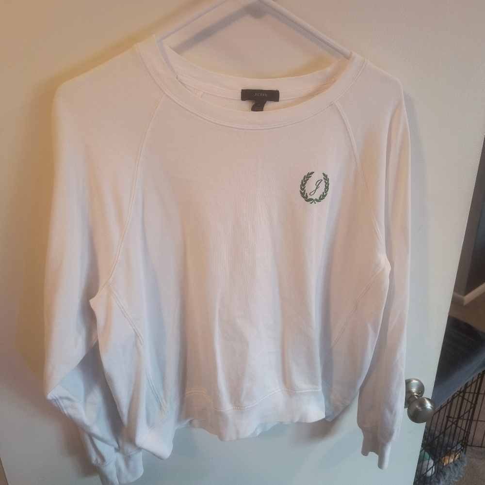 J. Crew White Sweatshirt with Green Logo